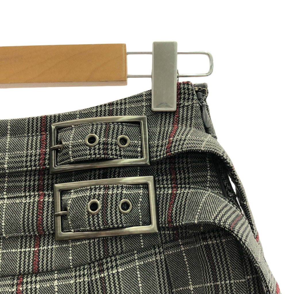 【美品】  NOUNLESS / ナウンレス | Check Wrap Like Midi Skirt / ダブルアジャスター サイドジップ ロングスカート / 裏地付き | 1 | グレー/ボルドー | レディース