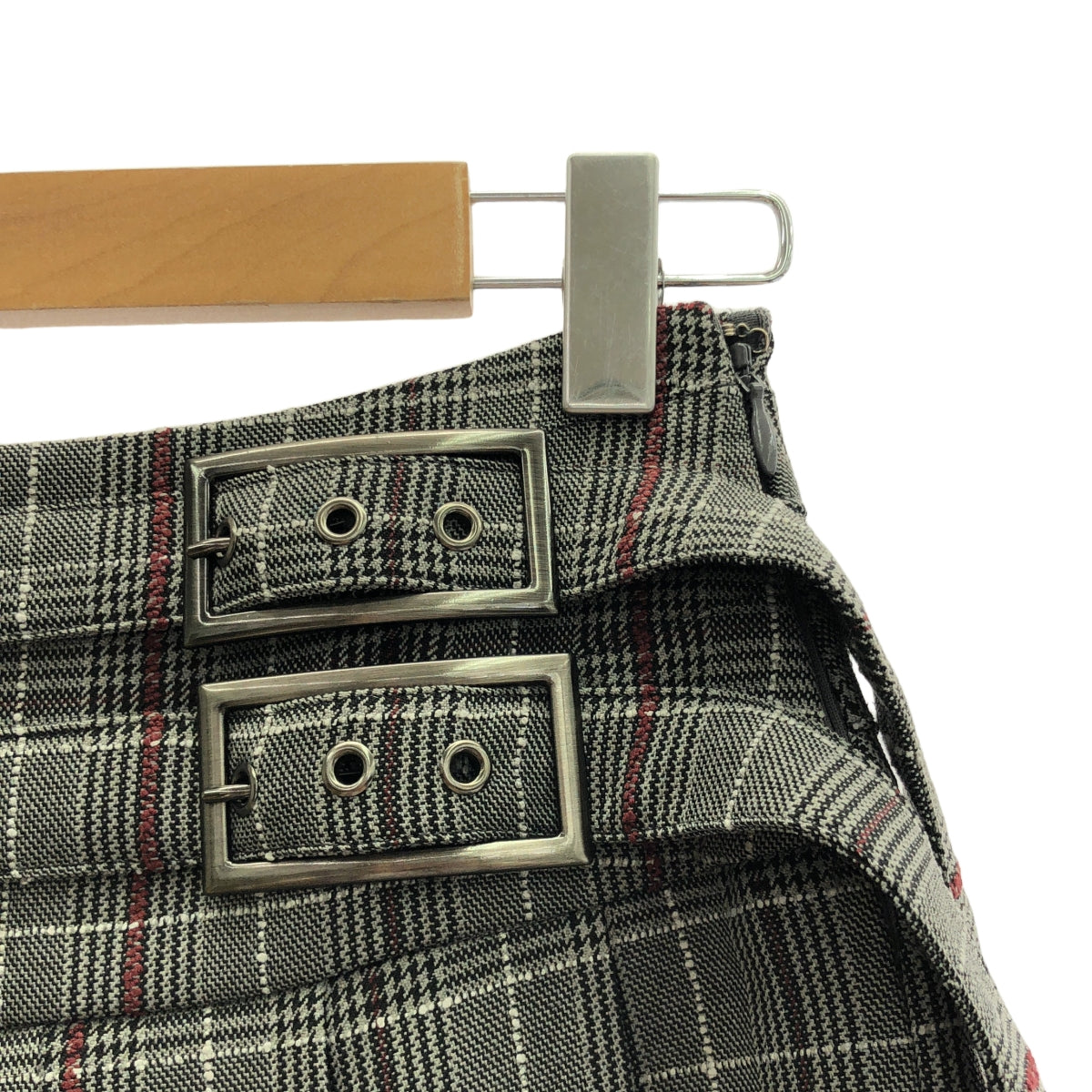 【美品】  NOUNLESS / ナウンレス | Check Wrap Like Midi Skirt / ダブルアジャスター サイドジップ ロングスカート / 裏地付き | 1 | グレー/ボルドー | レディース