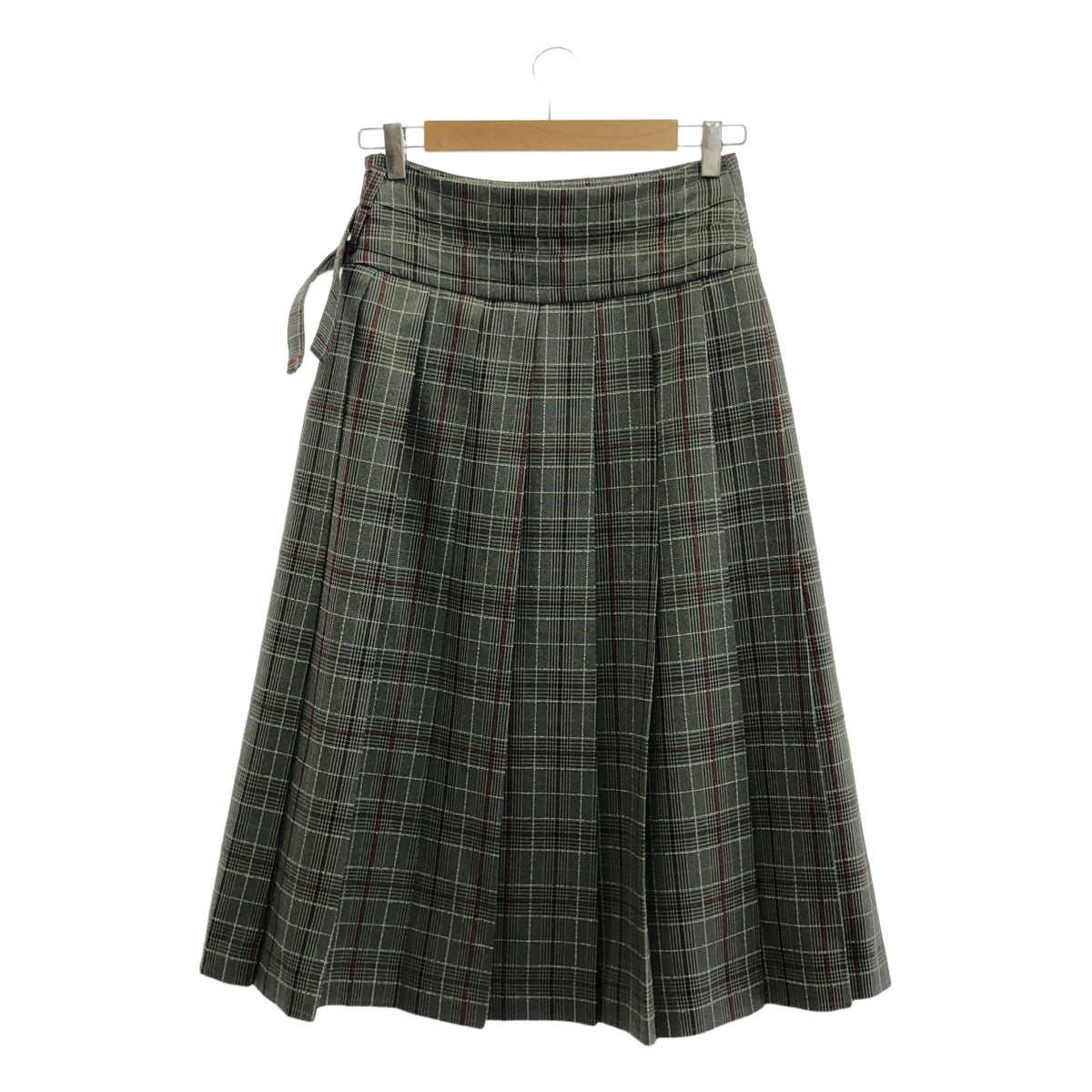 【美品】  NOUNLESS / ナウンレス | Check Wrap Like Midi Skirt / ダブルアジャスター サイドジップ ロングスカート / 裏地付き | 1 | グレー/ボルドー | レディース