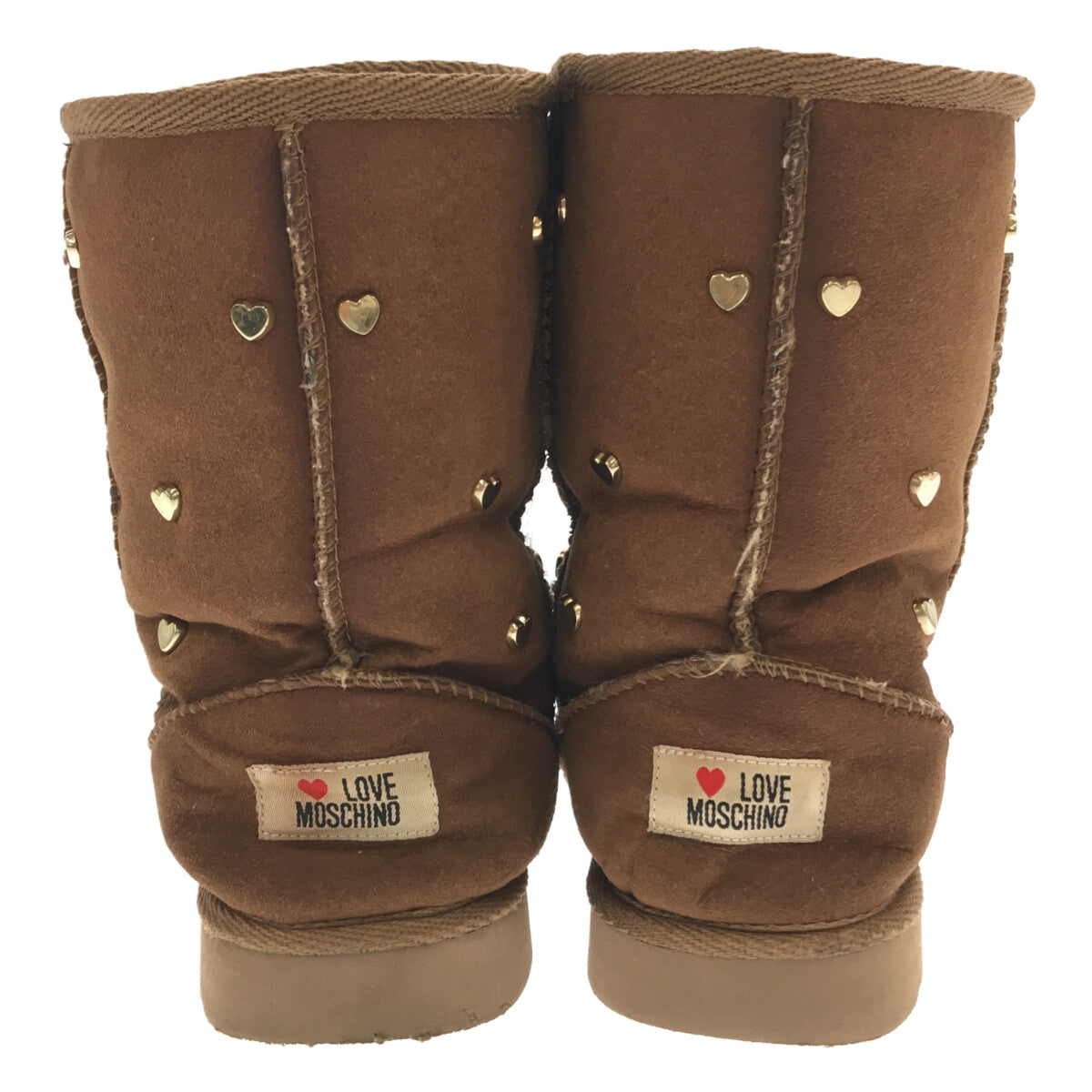 【미품】 LOVE MOSCHINO / 러브 모스키노 | 하트 스터드 보어 부츠 | 35 | 브라운 | 여성