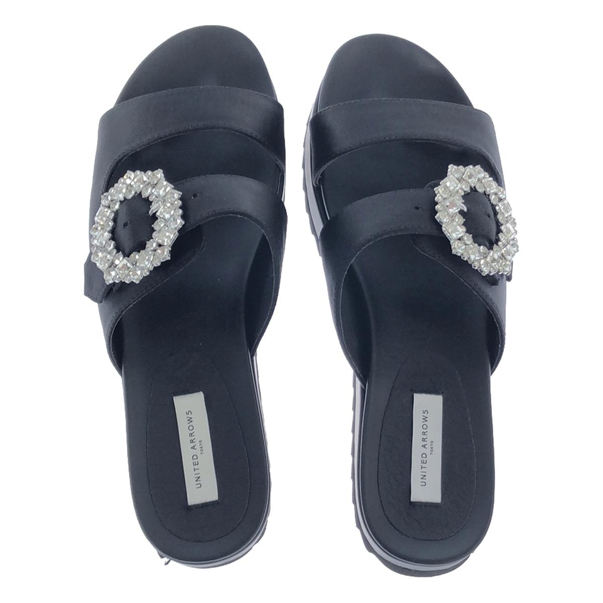 [Good Condition] UNITED ARROWS | Satin Beaded Mule Sandals | Size 36 | Black | Women's