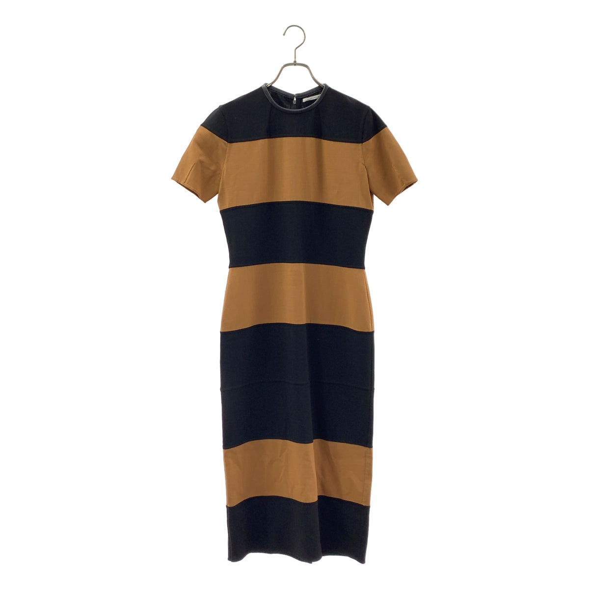 AGNONA / アニオナ | ボーダー バイカラー レザー パイピング プルオーバーワンピース | S | レディース