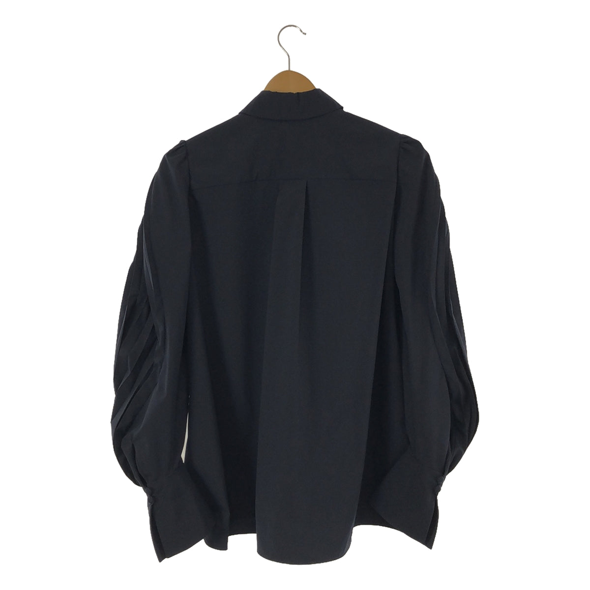 Mame Kurogouchi | 2022AW | Curved Pleated Shirt | 2 | Navy | Women's