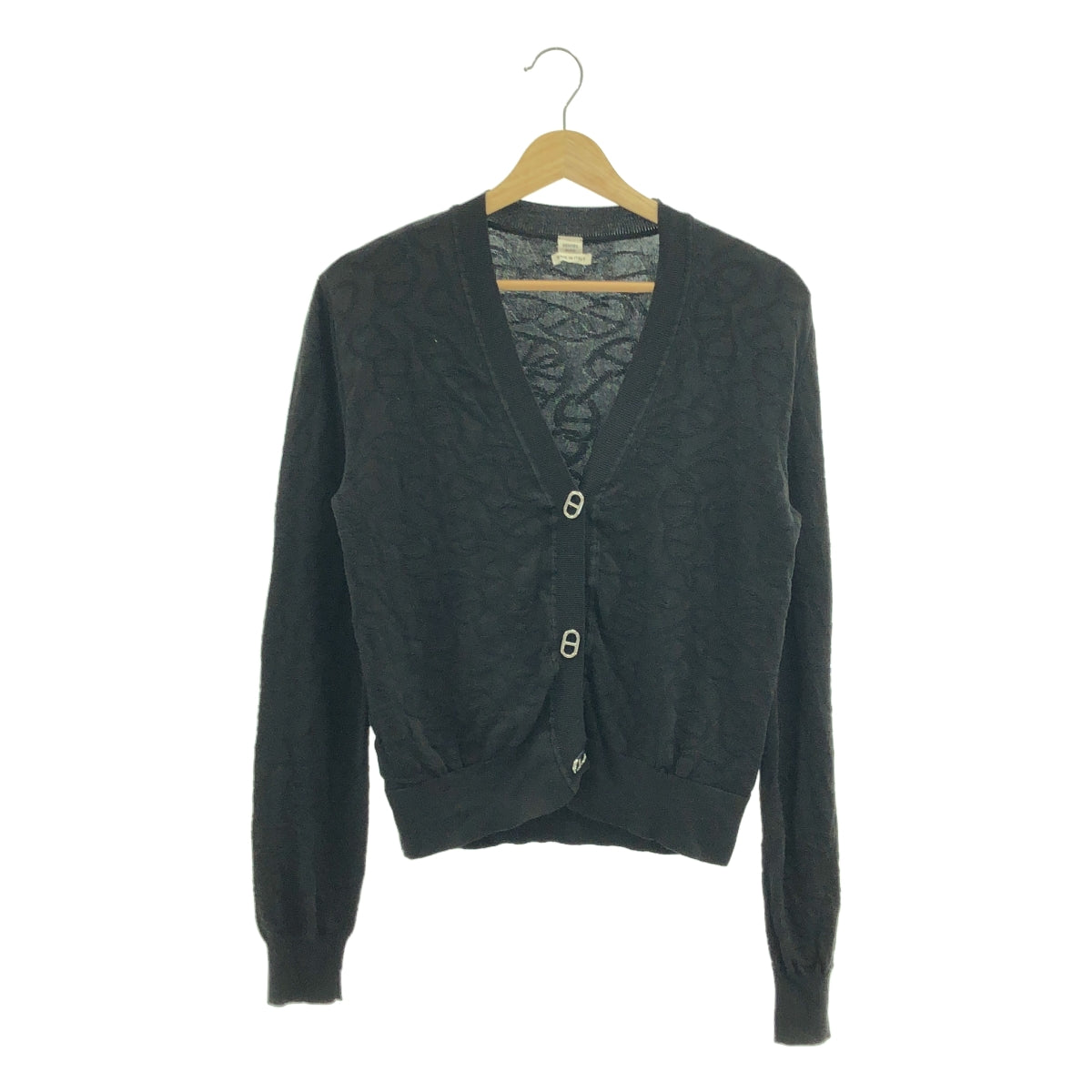 [狀況極佳] 愛馬仕 | 2024 | Naoussa 真絲 Chaine d'Ancre 提花針織開襟衫 | 尺寸 38 | 黑色 | 女款