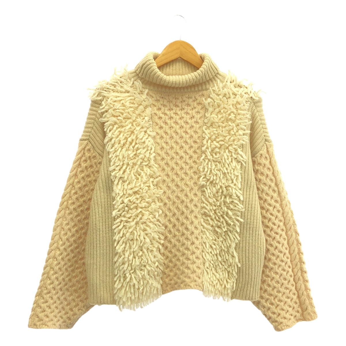 LEINWANDE / ラインヴァンド | ウール フリンジ パッチワーク ハンドニットセーター | F | アイボリー | レディース