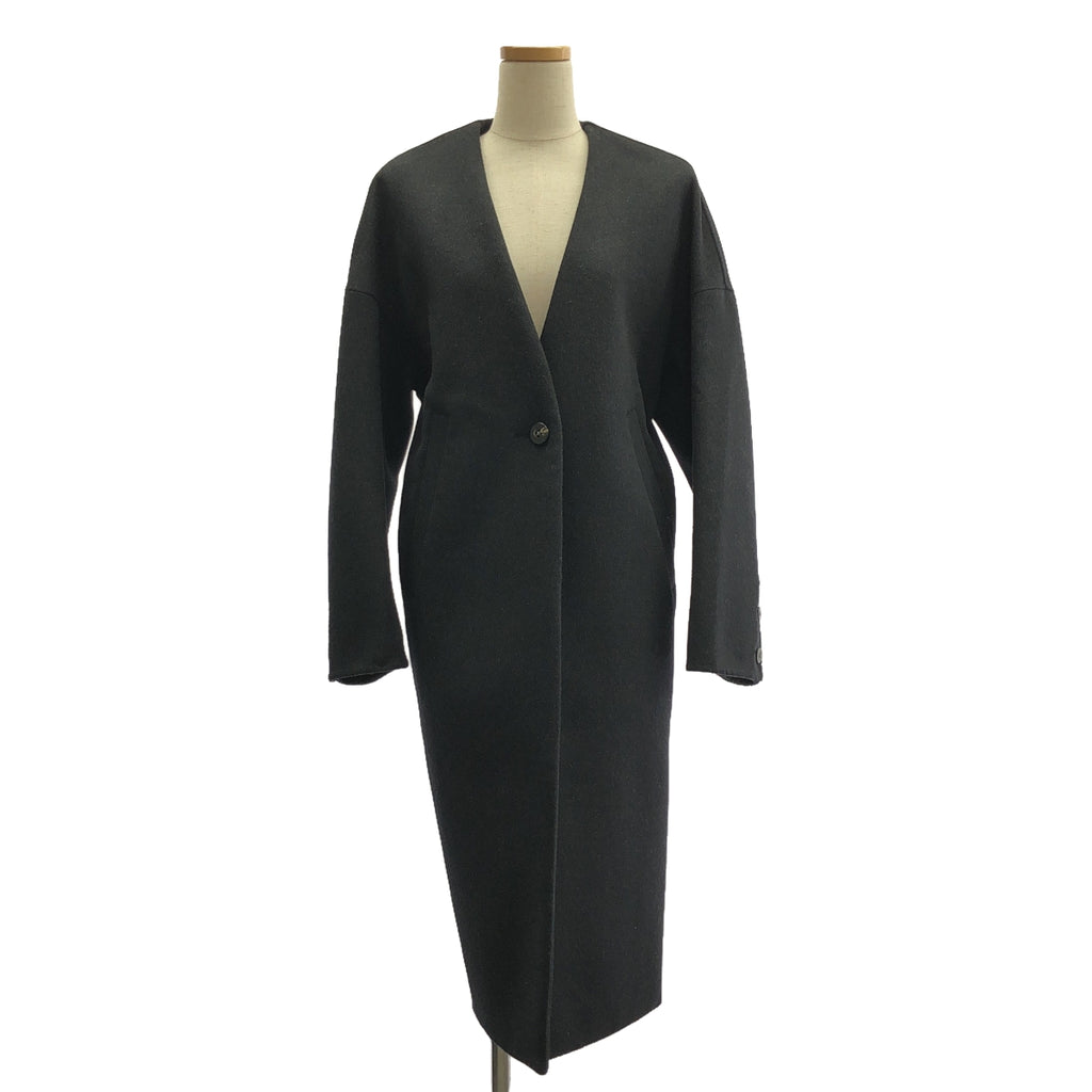 【미품】 ENFOLD / 엔폴드 | 2022AW | NO-COLLAR COAT / 노컬러 오버 롱 코트 | 36 | 블랙 | 여성