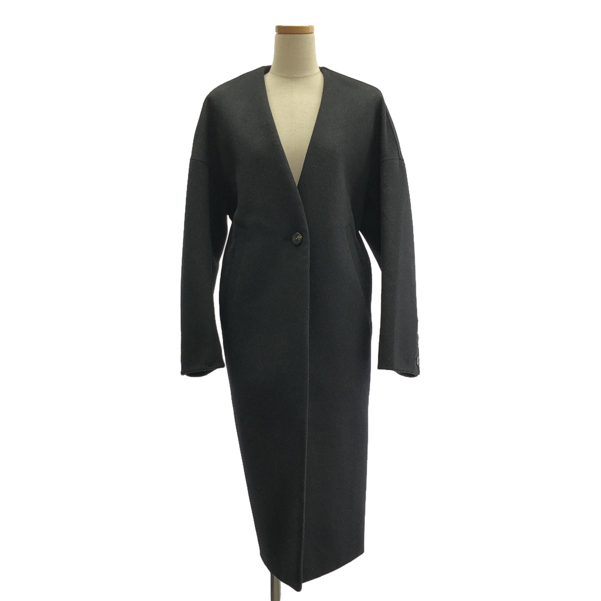 【미품】 ENFOLD / 엔폴드 | 2022AW | NO-COLLAR COAT / 노컬러 오버 롱 코트 | 36 | 블랙 | 여성