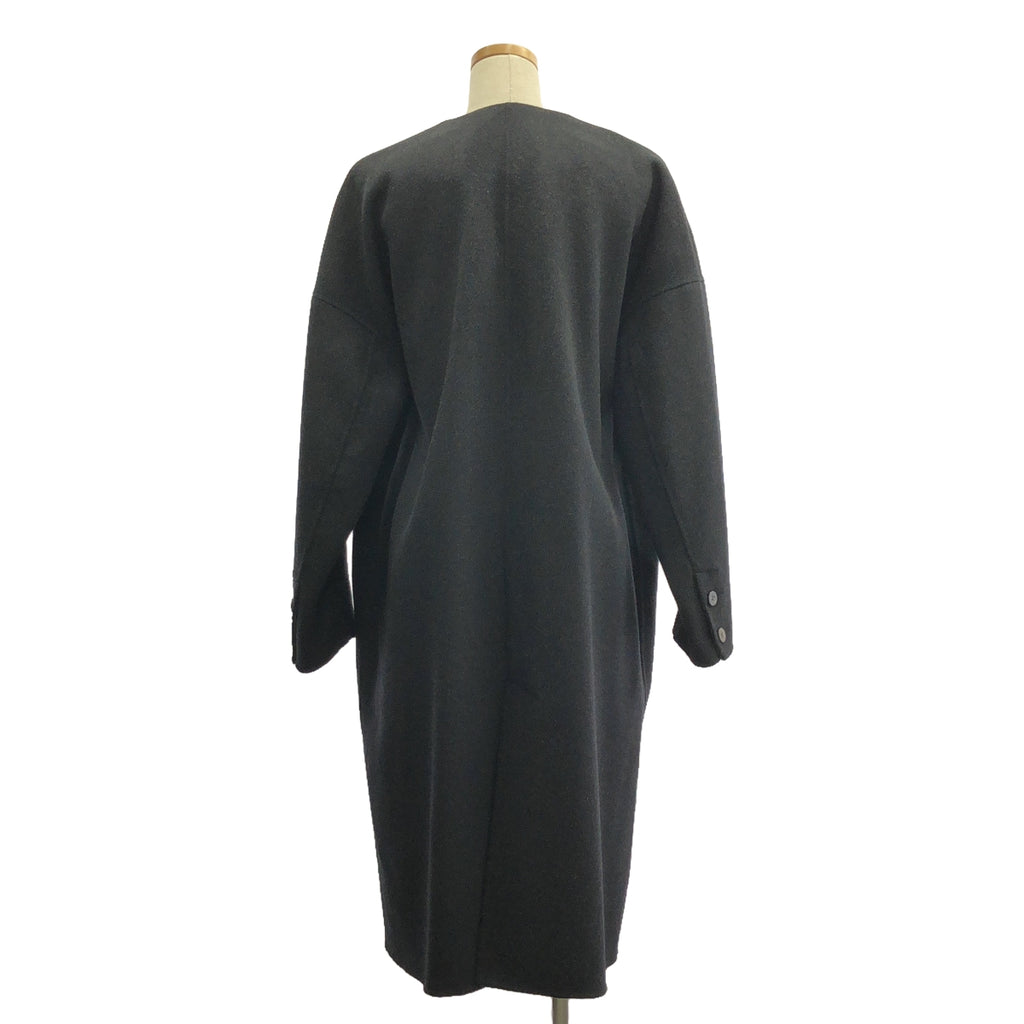 【미품】 ENFOLD / 엔폴드 | 2022AW | NO-COLLAR COAT / 노컬러 오버 롱 코트 | 36 | 블랙 | 여성