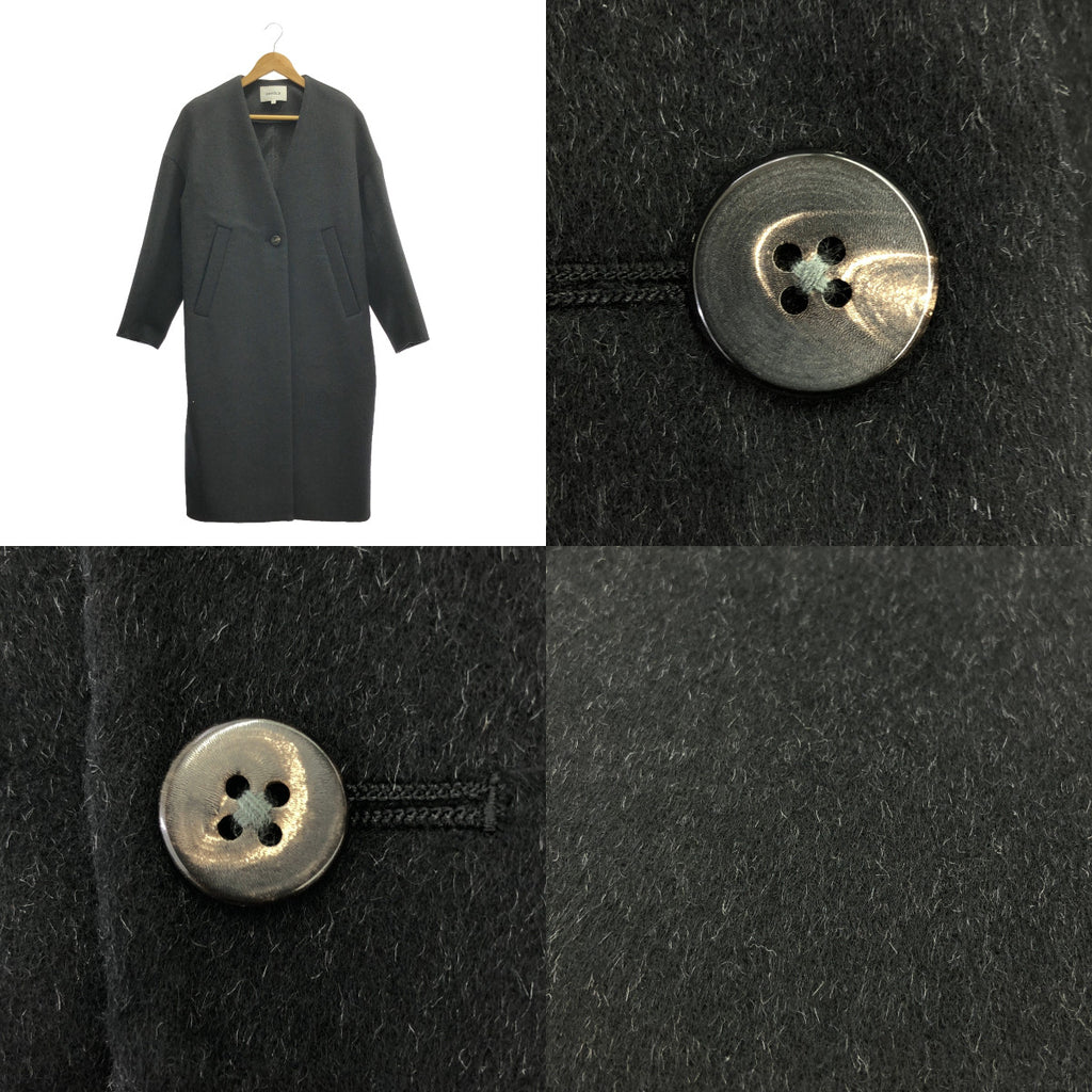 【미품】 ENFOLD / 엔폴드 | 2022AW | NO-COLLAR COAT / 노컬러 오버 롱 코트 | 36 | 블랙 | 여성