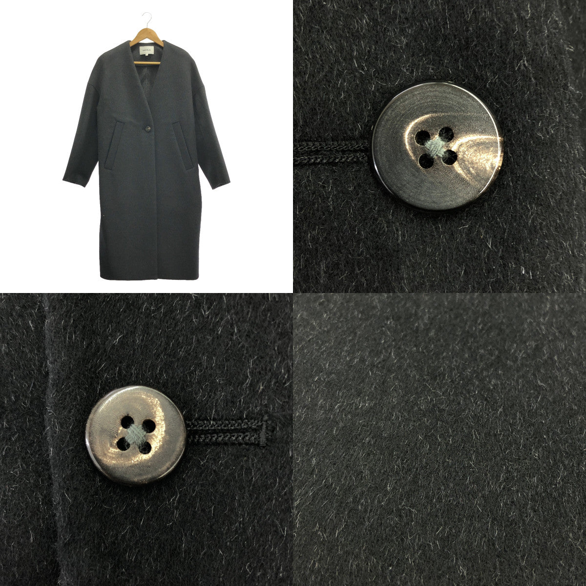 【미품】 ENFOLD / 엔폴드 | 2022AW | NO-COLLAR COAT / 노컬러 오버 롱 코트 | 36 | 블랙 | 여성