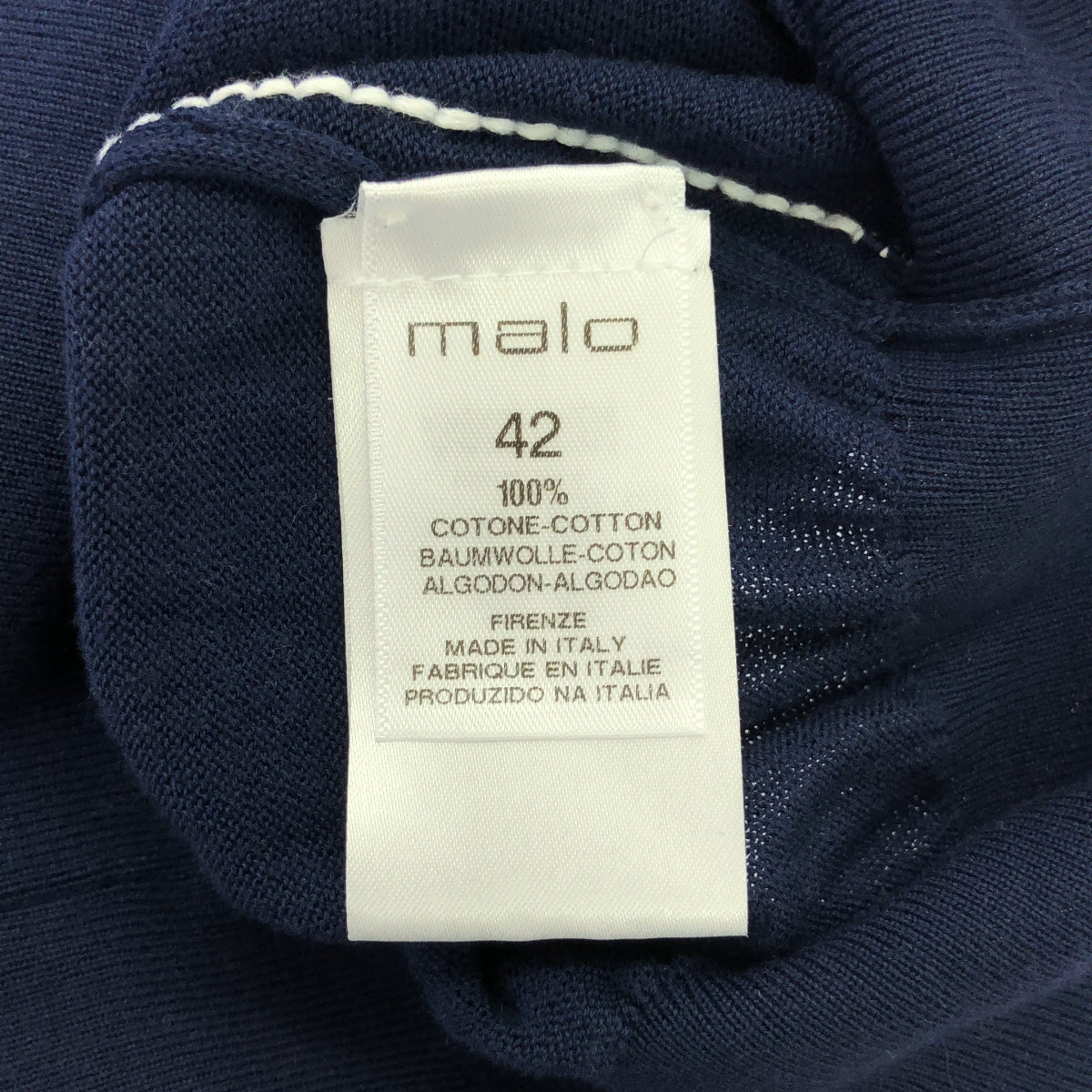 Malo / マーロ | コットン ステッチワーク ニット プルオーバー | 42 | ネイビー | レディース