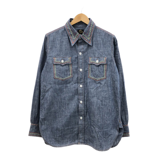 【美品】  Needles / ニードルス | 2024SS | Work Shirt Cotton Chambray India Emb. インディア エンブロイダリー ワークシャツ | XS | インディゴ | メンズ