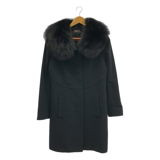 MAX MARA STUDIO | Wool fly-front coat / Detachable fur / Fully lined with logo | Size 42 | Women's