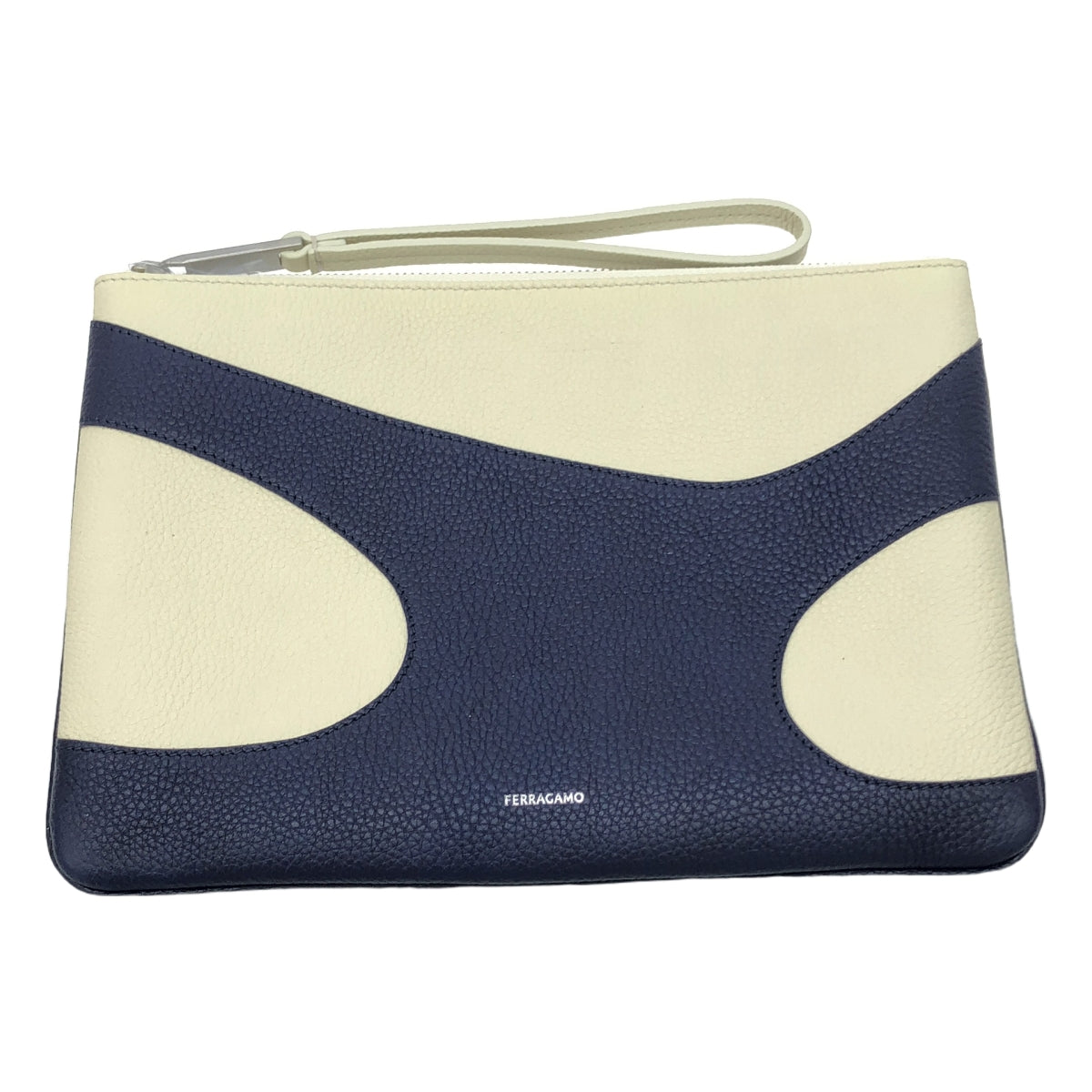 【新品】  FERRAGAMO / フェラガモ | レザー 2トーン クラッチバッグ | ネイビー / オフホワイト | メンズ