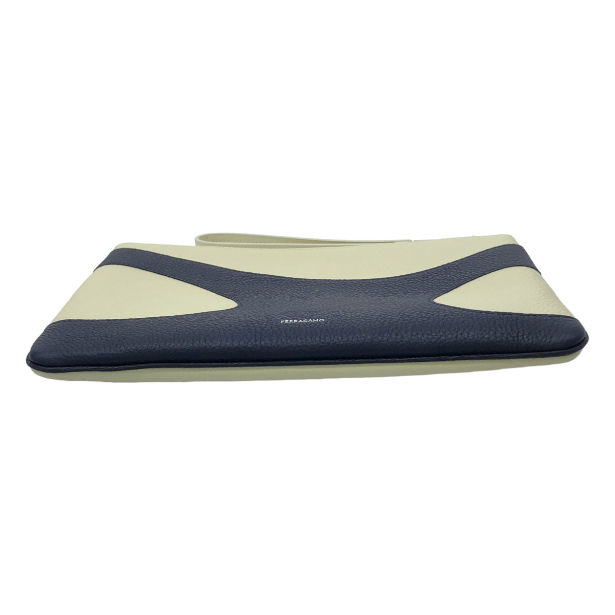 【新品】  FERRAGAMO / フェラガモ | レザー 2トーン クラッチバッグ | ネイビー / オフホワイト | メンズ