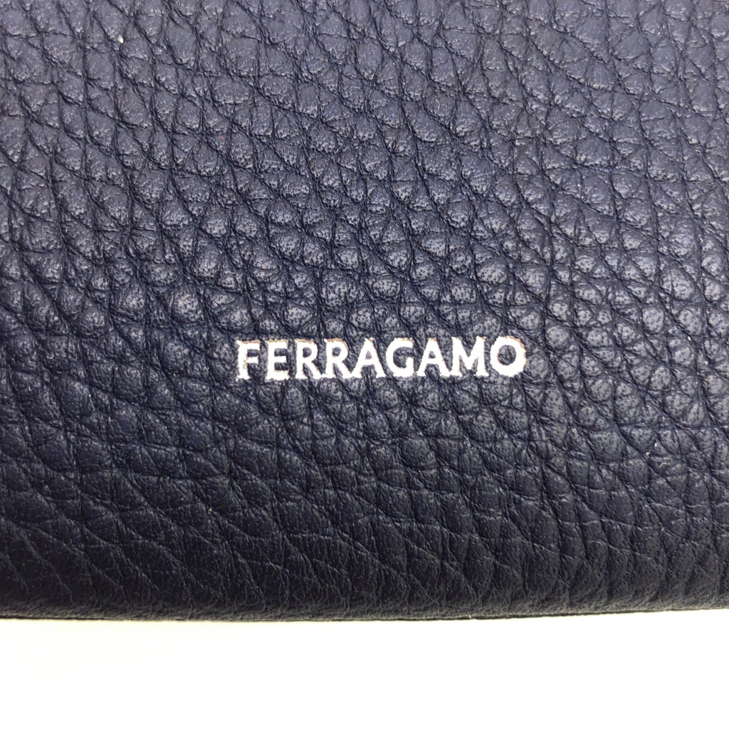 【新品】  FERRAGAMO / フェラガモ | レザー 2トーン クラッチバッグ | ネイビー / オフホワイト | メンズ
