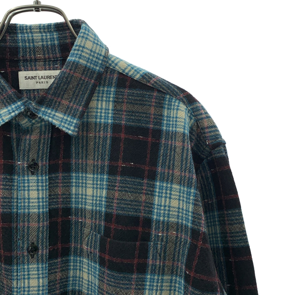 SAINT LAURENT / サンローラン | チェック オーバーシルエット シャツ | 39 | ブルー/ブラック/ボルドー系 | メンズ