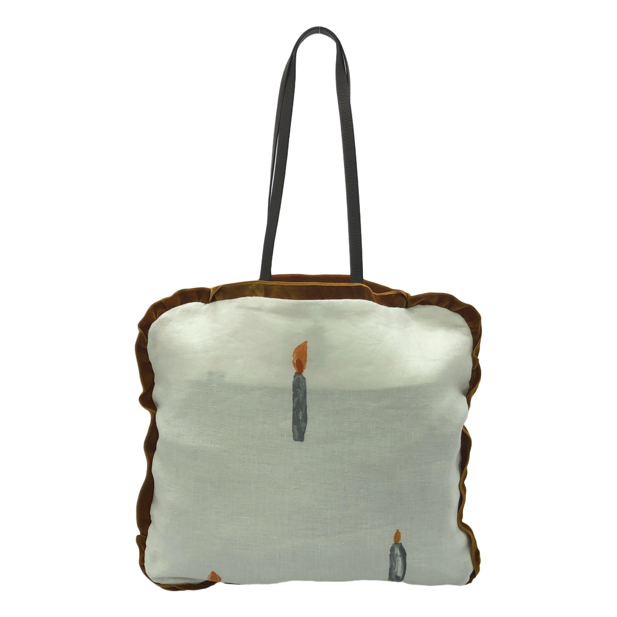 [狀況良好] mina perhonen | 2022秋冬 |蠟燭皮革手柄手提包 |白色/棕色|女性的