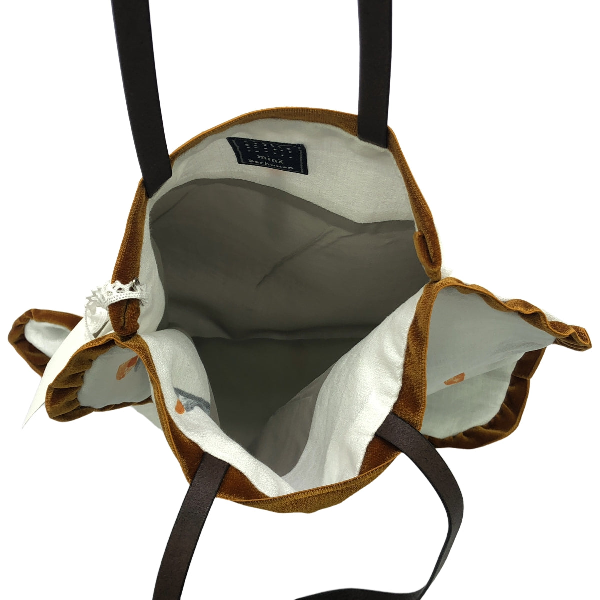 [狀況良好] mina perhonen | 2022秋冬 |蠟燭皮革手柄手提包 |白色/棕色|女性的