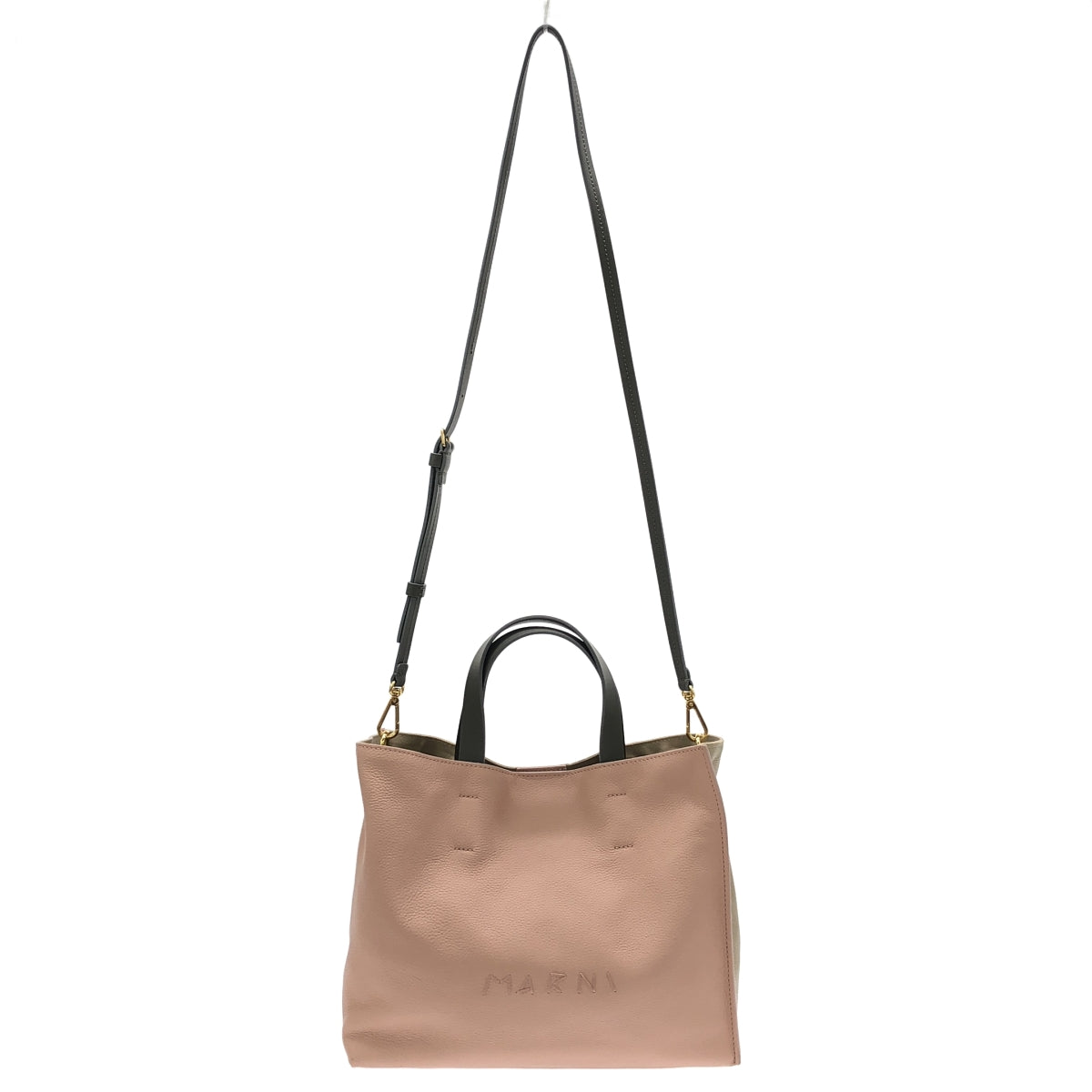 【美品】  MARNI / マルニ | MENDING MUSEO SOFT メンディングロゴ ミュゼオ ソフトレザー トートバッグ | ピンク / ベージュ | レディース