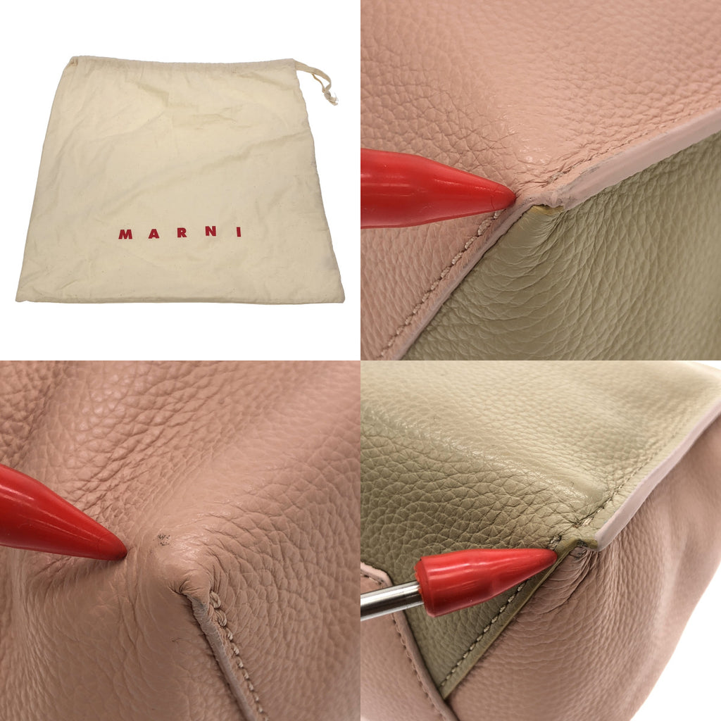 【미품】 MARNI / 마르니 | MENDING MUSEO SOFT 멘딩 로고 뮤제오 소프트 레더 토트 백 | 핑크 / 베이지 | 여성