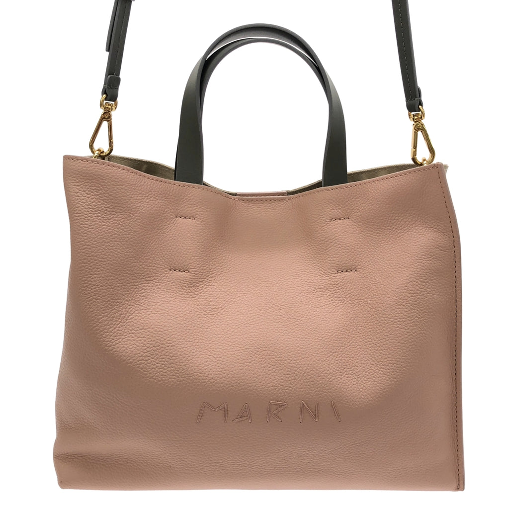 【미품】 MARNI / 마르니 | MENDING MUSEO SOFT 멘딩 로고 뮤제오 소프트 레더 토트 백 | 핑크 / 베이지 | 여성