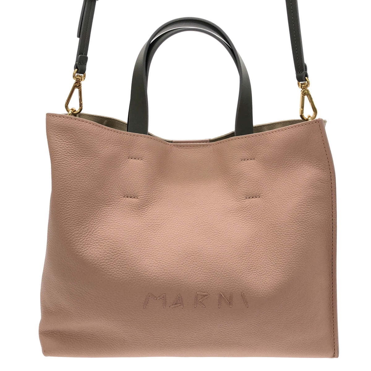 【미품】 MARNI / 마르니 | MENDING MUSEO SOFT 멘딩 로고 뮤제오 소프트 레더 토트 백 | 핑크 / 베이지 | 여성