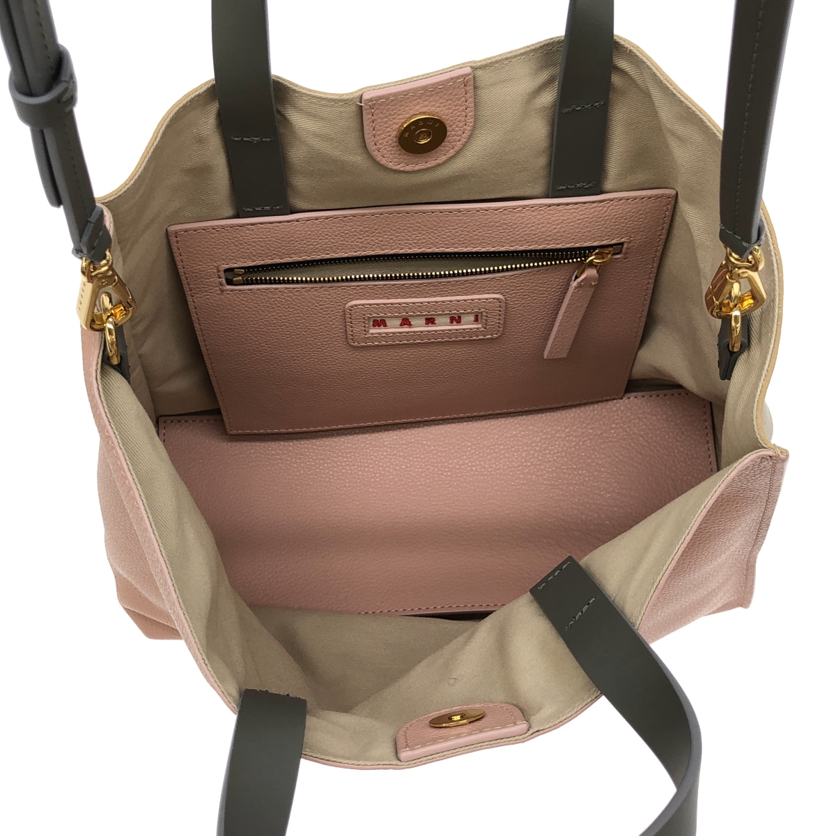 【美品】  MARNI / マルニ | MENDING MUSEO SOFT メンディングロゴ ミュゼオ ソフトレザー トートバッグ | ピンク / ベージュ | レディース