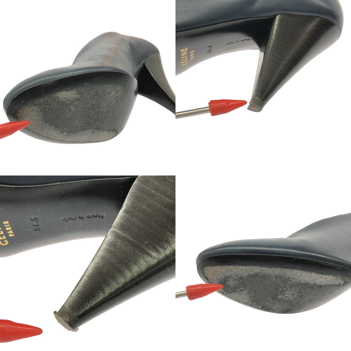 席琳 | Phoebe 皮革圓頭木質高跟鞋 | 36 1/2 |海軍 |女性的