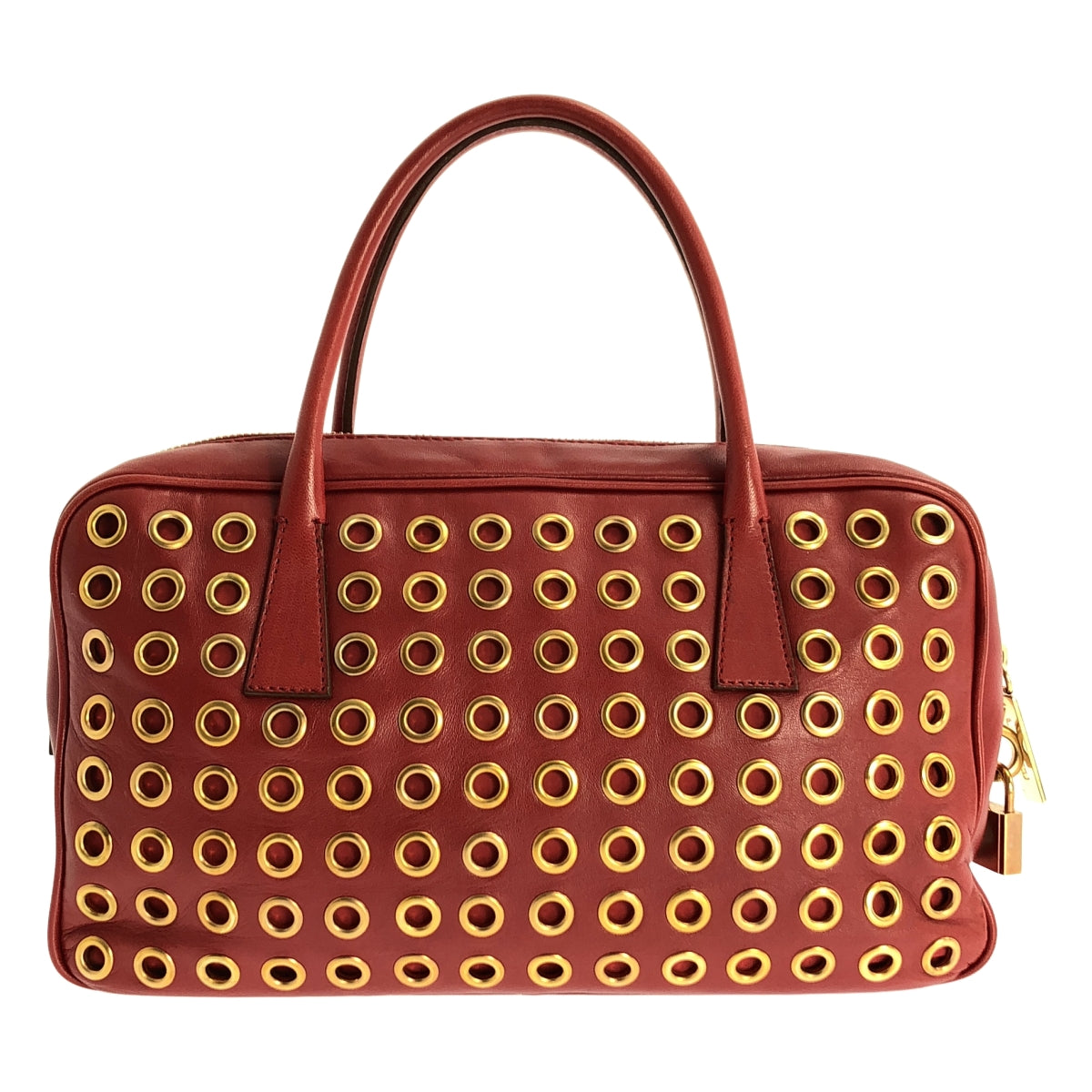 PRADA / 프라다 | 가죽 스터드 삼각 플레이트 로고 핸드백 |