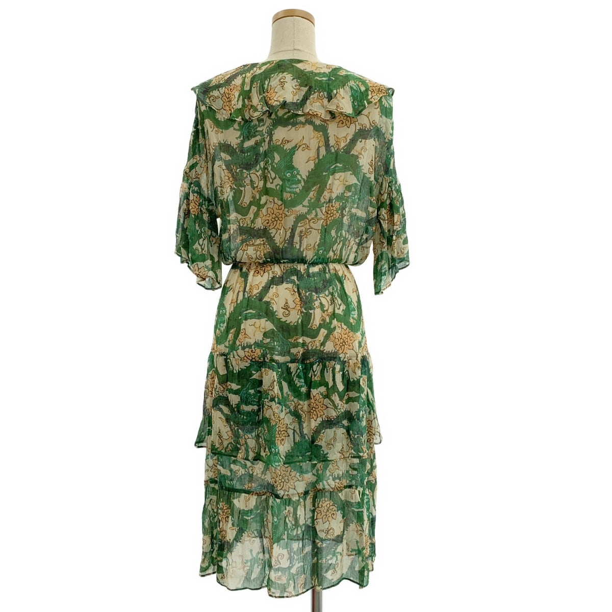 VIVIENNE TAM | 人造絲全印花荷葉邊洋裝（含吊帶背心）| 尺寸 38 | 女款