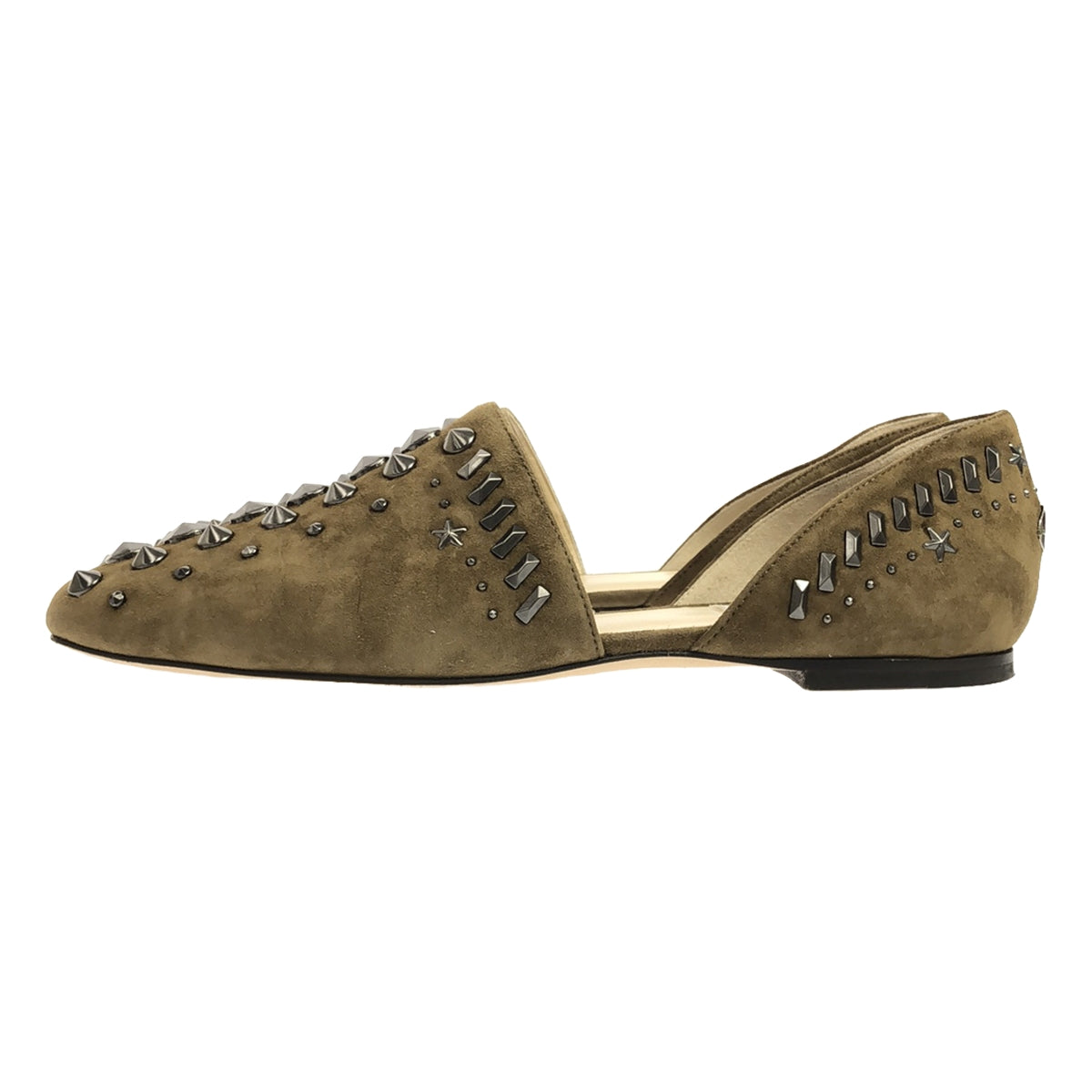 [Good Condition] JIMMY CHOO | GLOBE FLAT | Studded Suede Leather Glove Flat Shoes | Size 38 | Brown | Women's