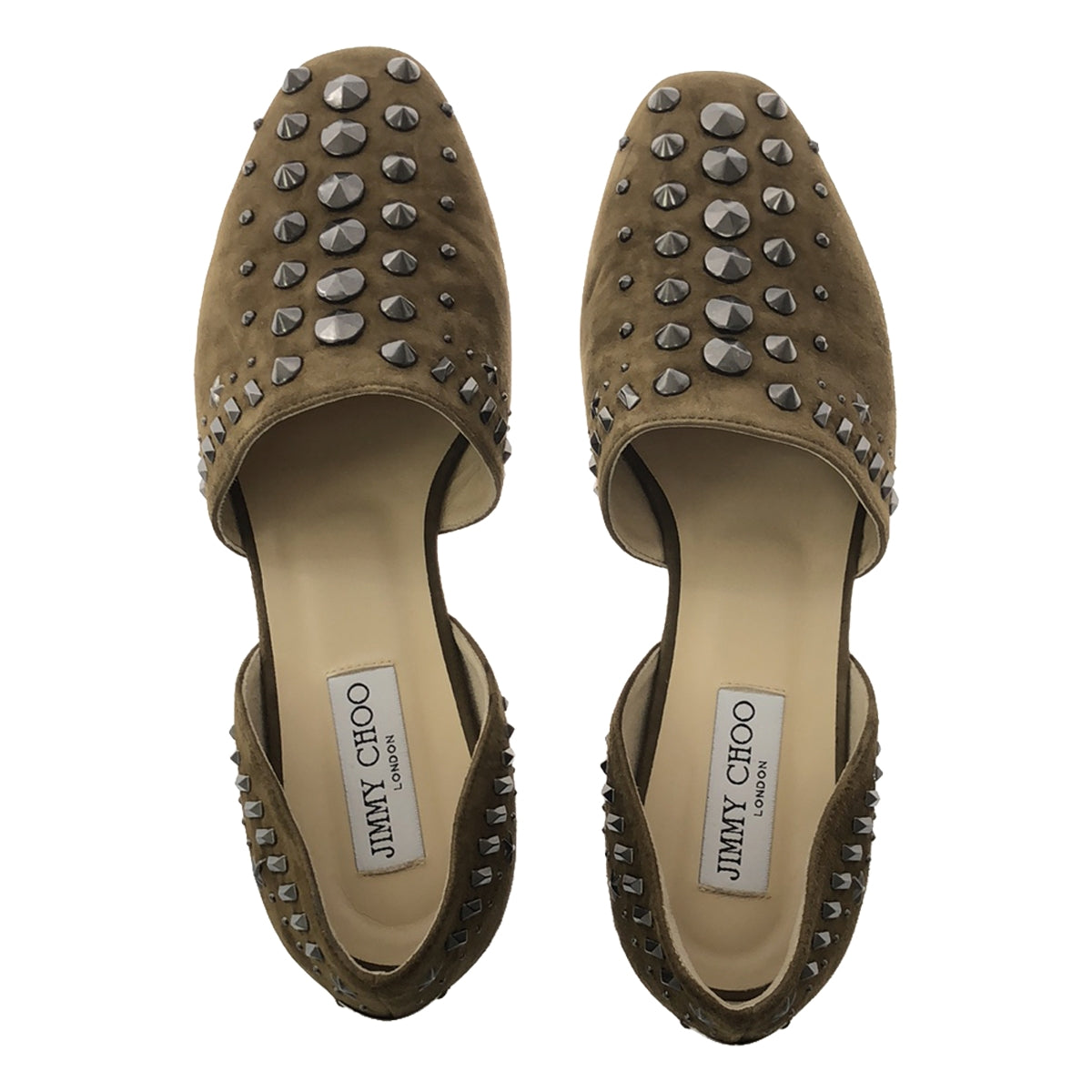 [Good Condition] JIMMY CHOO | GLOBE FLAT | Studded Suede Leather Glove Flat Shoes | Size 38 | Brown | Women's