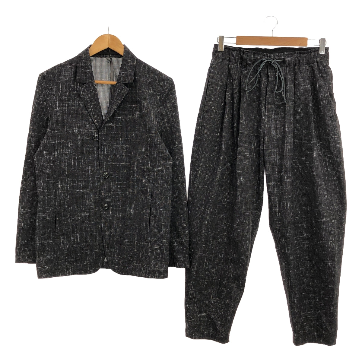 KAZUYUKI KUMAGAI ATTACHMENT | Dot Air Kasuri Print 2B Jacket/Easy Wide Tapered Pants | 2 | Grey | Men's