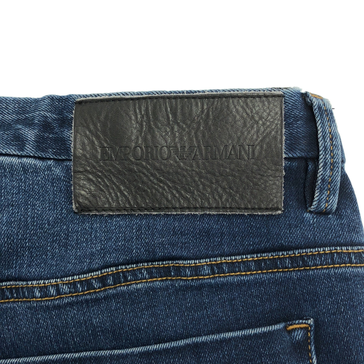 EMPORIO ARMANI / エンポリオアルマーニ | J11 SKINNY FIT 5ポケット / レザーロゴ パッチストレッチ デニムパンツ | 32 | インディゴ | メンズ