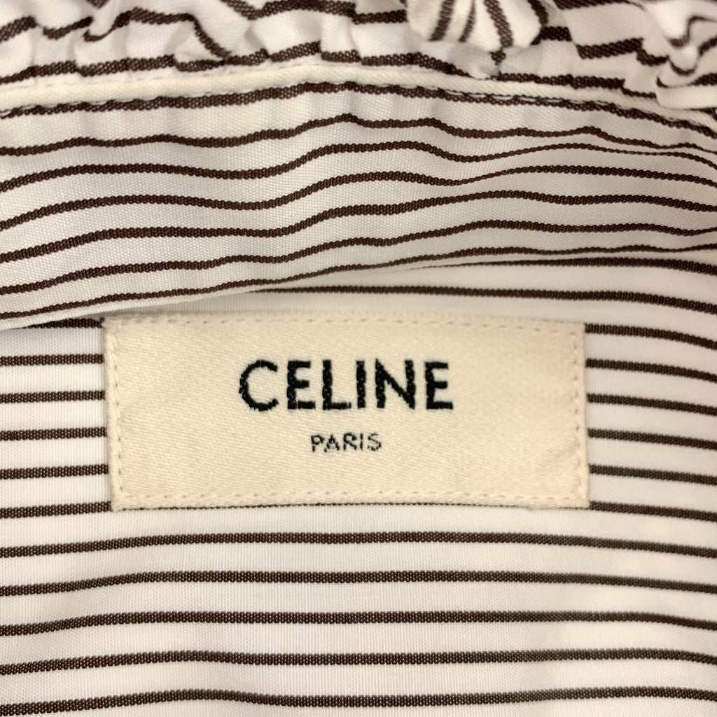 CELINE / セリーヌ | ストライプ フリル カラー シャツ | 40 | レディース