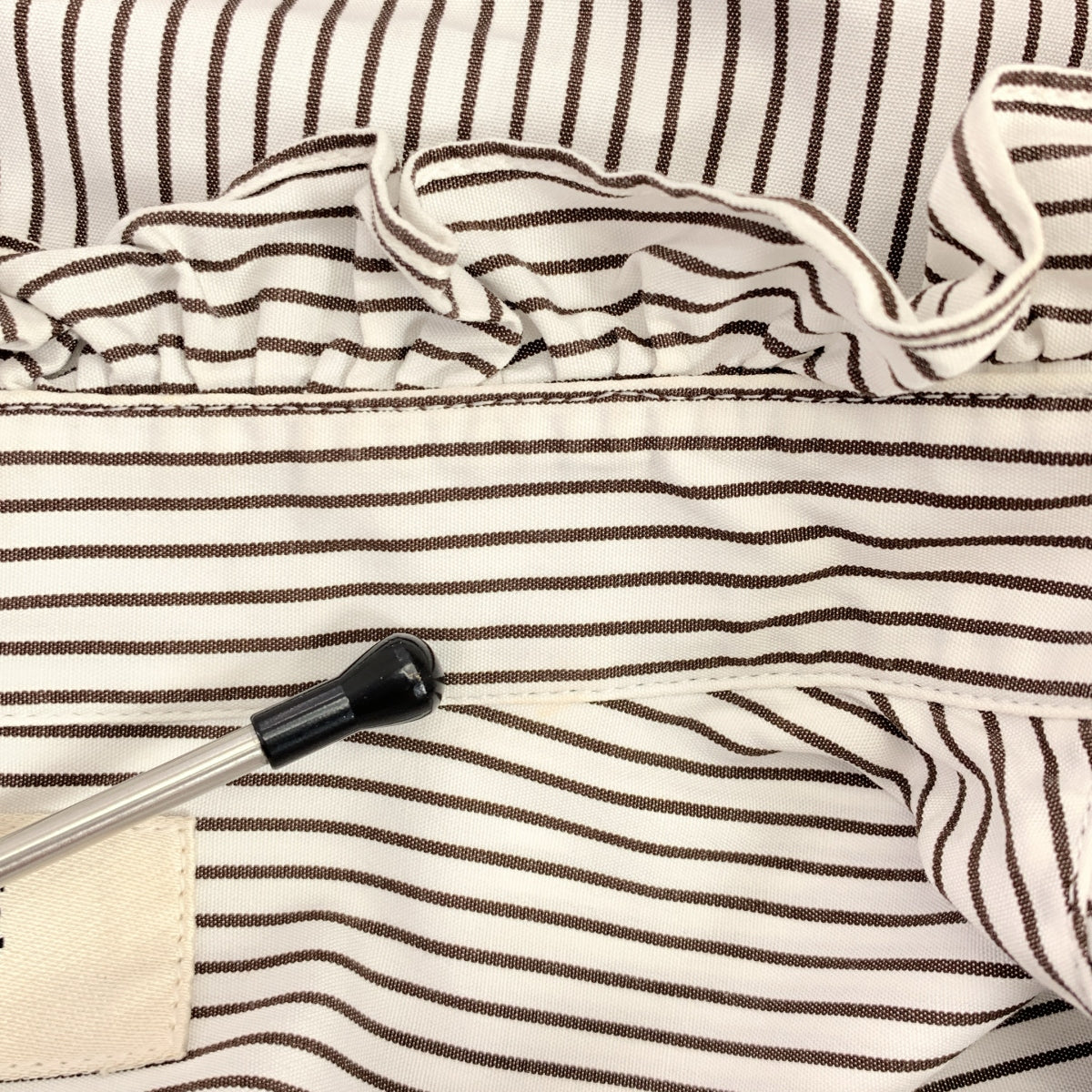 CELINE / セリーヌ | ストライプ フリル カラー シャツ | 40 | ホワイト/ブラウン | レディース