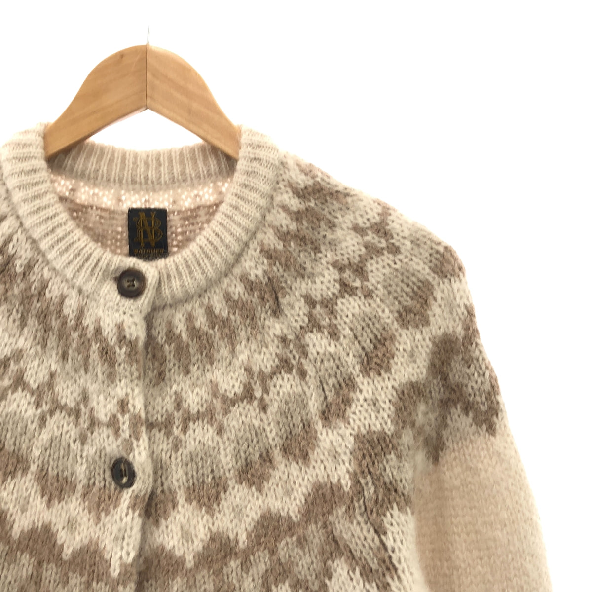 【美品】  BATONER / バトナー | MOHAIR NORDIC CREW NECK CARDIGAN モヘア ノルディックカーディガン | 2 | ベージュ | レディース