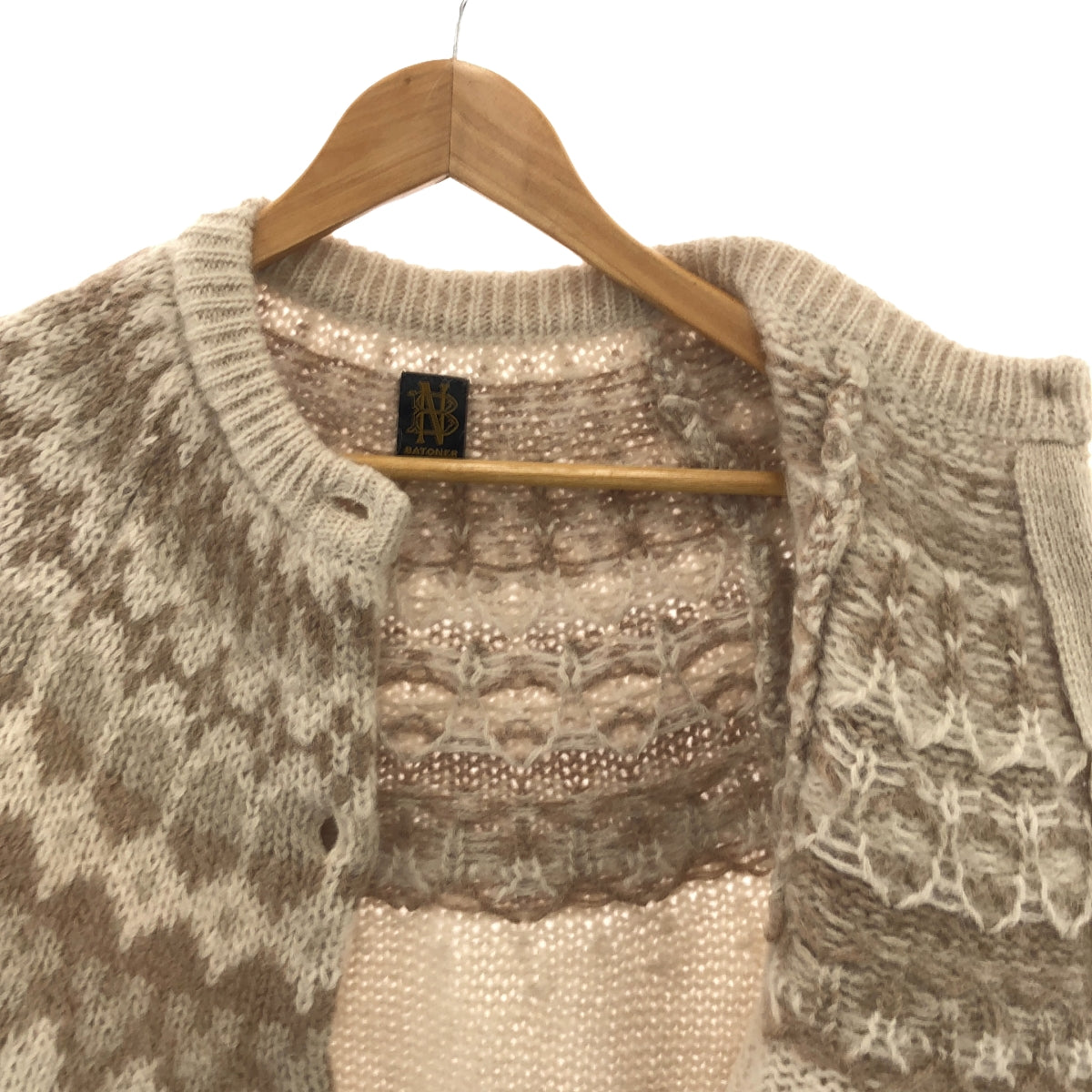 [Good Condition] BATONER | MOHAIR NORDIC CREW NECK CARDIGAN | 2 | Beige | Women's