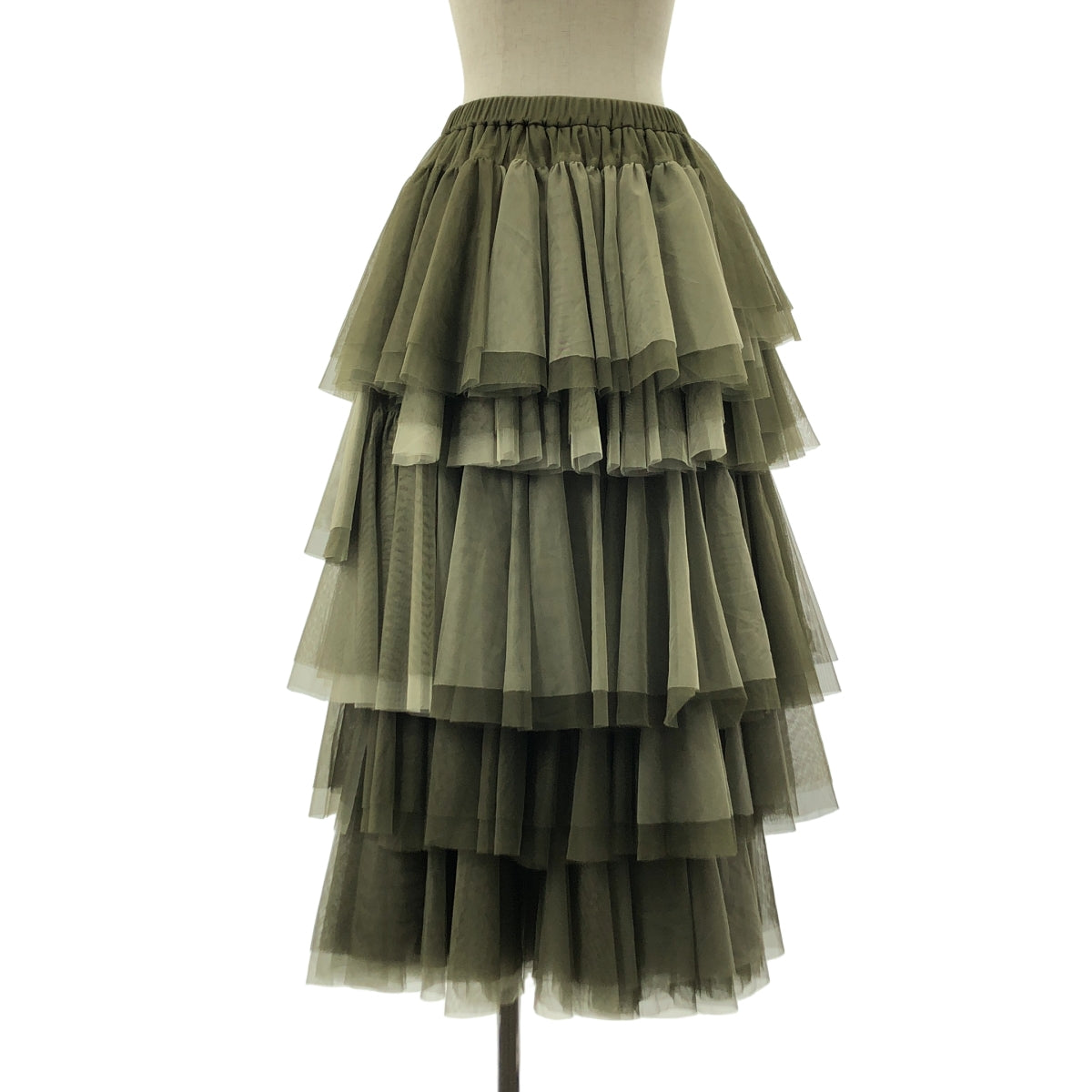 [狀況極佳] VIVIANO | 2025SS | 薄紗荷葉邊層疊半身裙 | F | 橄欖綠 | 女款