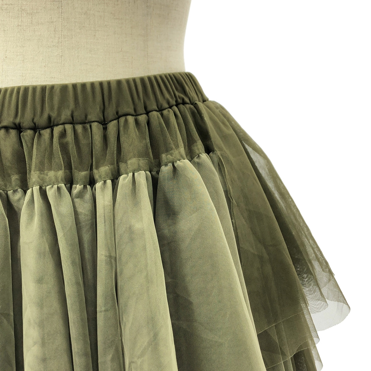 【美品】  VIVIANO / ヴィヴィアーノ | 2025SS | Tulle Ruffle Tiered Skirt チュール ティアード ロングスカート | F | オリーブ | レディース