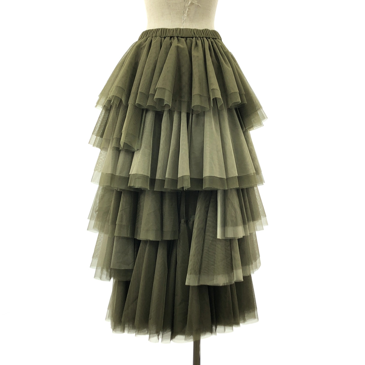 【美品】  VIVIANO / ヴィヴィアーノ | 2025SS | Tulle Ruffle Tiered Skirt チュール ティアード ロングスカート | F | オリーブ | レディース