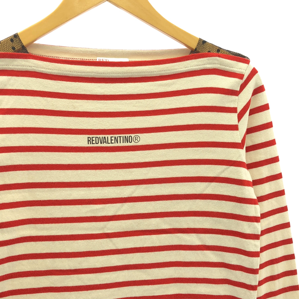 RED VALENTINO / レッドヴァレンティノ | レース ロゴ ボーダー カットソー | XS | レッド/ベージュ | レディース