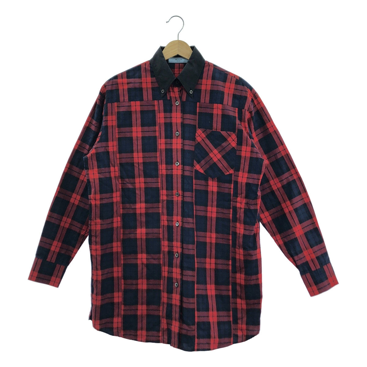 PRADA / プラダ | チェック柄 ロングシャツ | 36 | レッド/ネイビー/ブラック | レディース