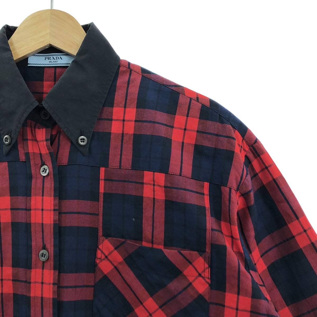 PRADA / プラダ | チェック柄 ロングシャツ | 36 | レッド/ネイビー/ブラック | レディース