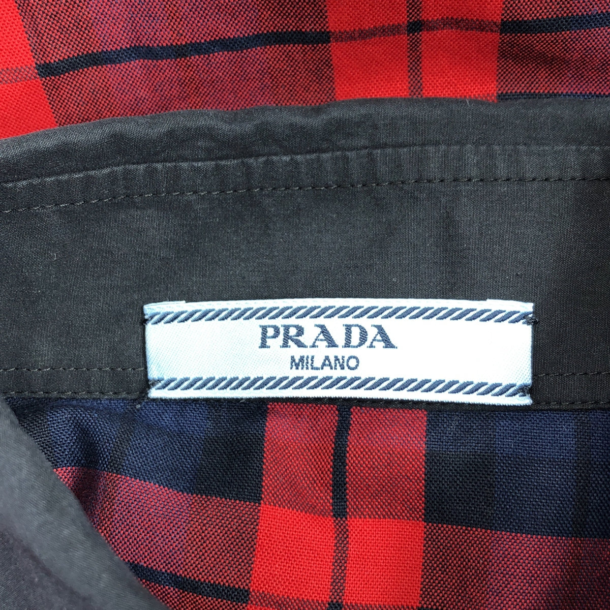 PRADA / プラダ | チェック柄 ロングシャツ | 36 | レッド/ネイビー/ブラック | レディース