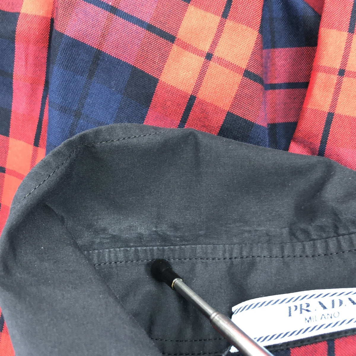PRADA / プラダ | チェック柄 ロングシャツ | 36 | レッド/ネイビー/ブラック | レディース PRADA - PRADA / プラダ | チェック柄 ロングシャツ | 36