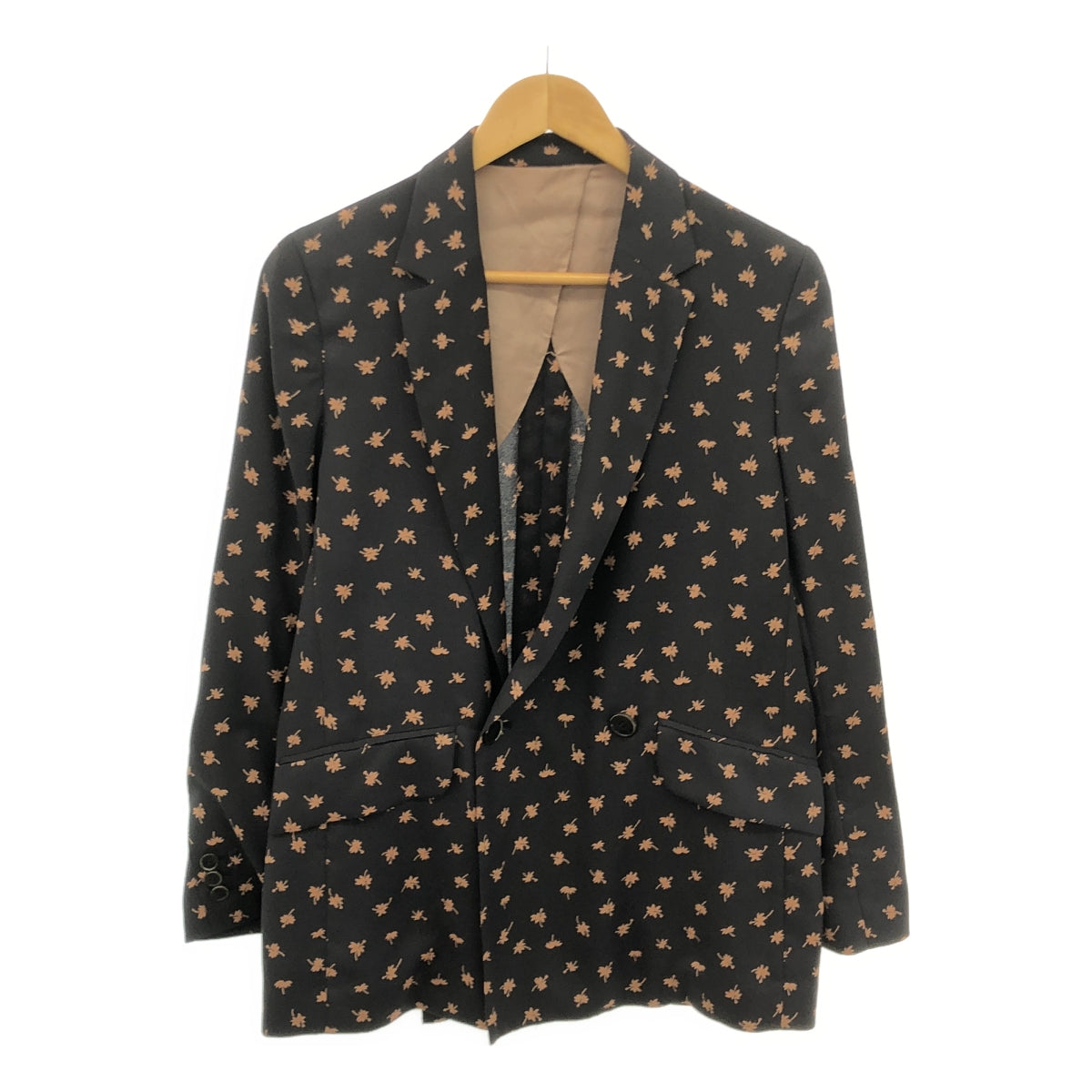 【美品】  DRESSTERIOR / ドレステリア | フルールプリント ダブル テーラードジャケット | 38 | グレー系 | レディース