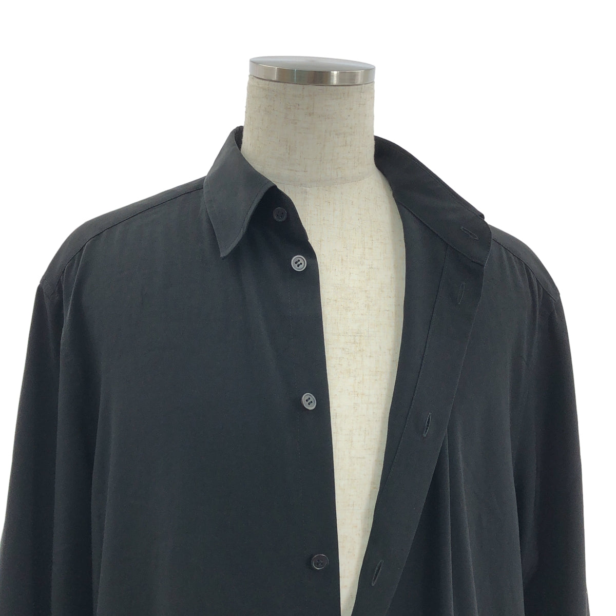 Ground Y / 그라운드 와이 | 2021AW | Big asymmetric shi / 트리아세테이트 비대칭 셔츠 | 3 | 블랙 | 남성