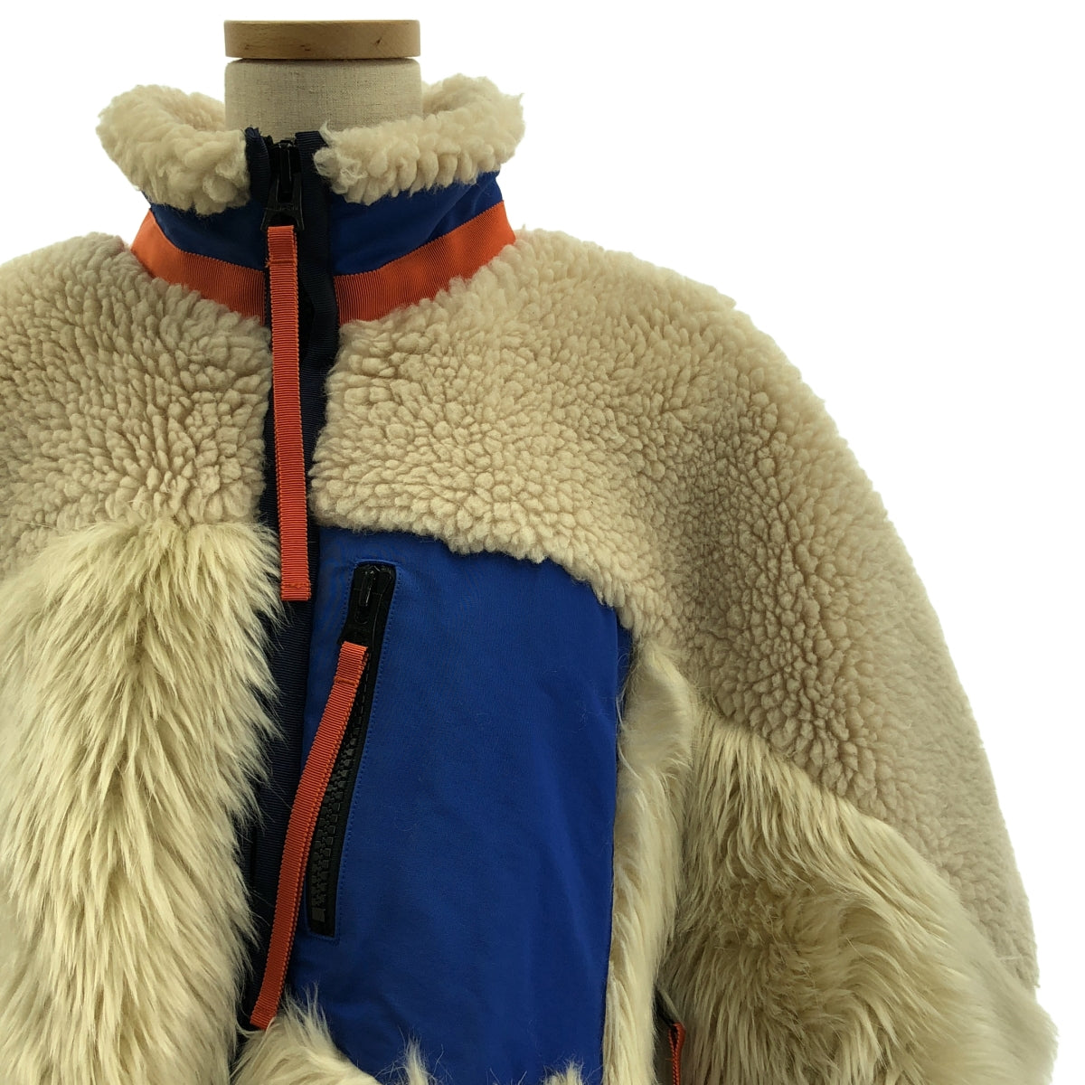 sacai | 2021W | 人造羊毛 x 人造毛皮夾克 / 毛皮邊飾圍巾外套夾克 / 全襯裡 | 尺寸 2 | 女款